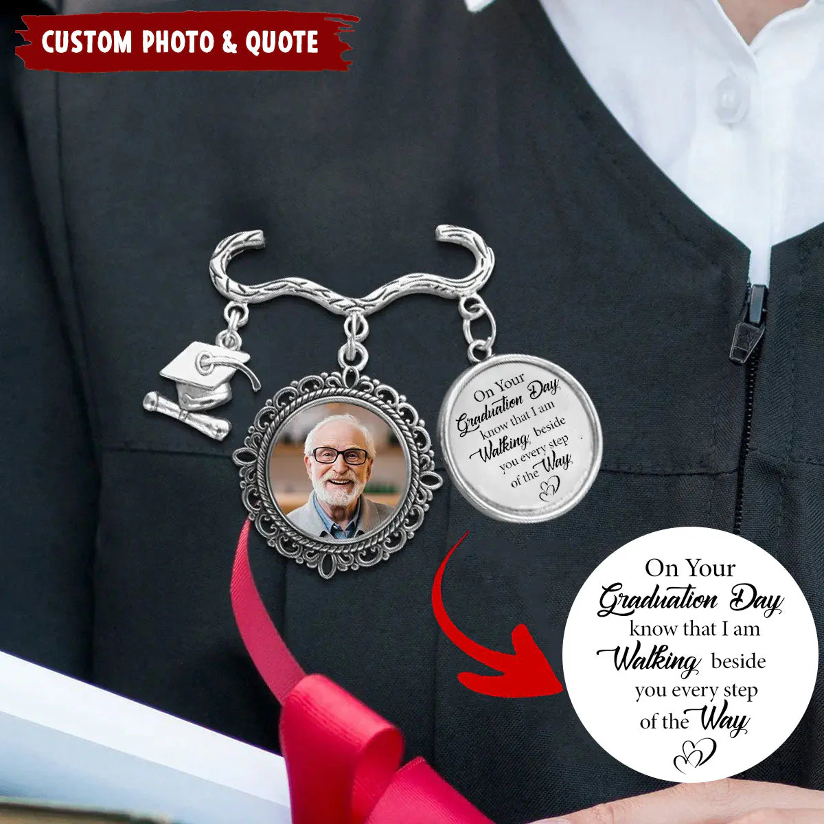 My Heart Is There Walking Beside You - Personalized Photo Graduation Tassel Pin - Image 2