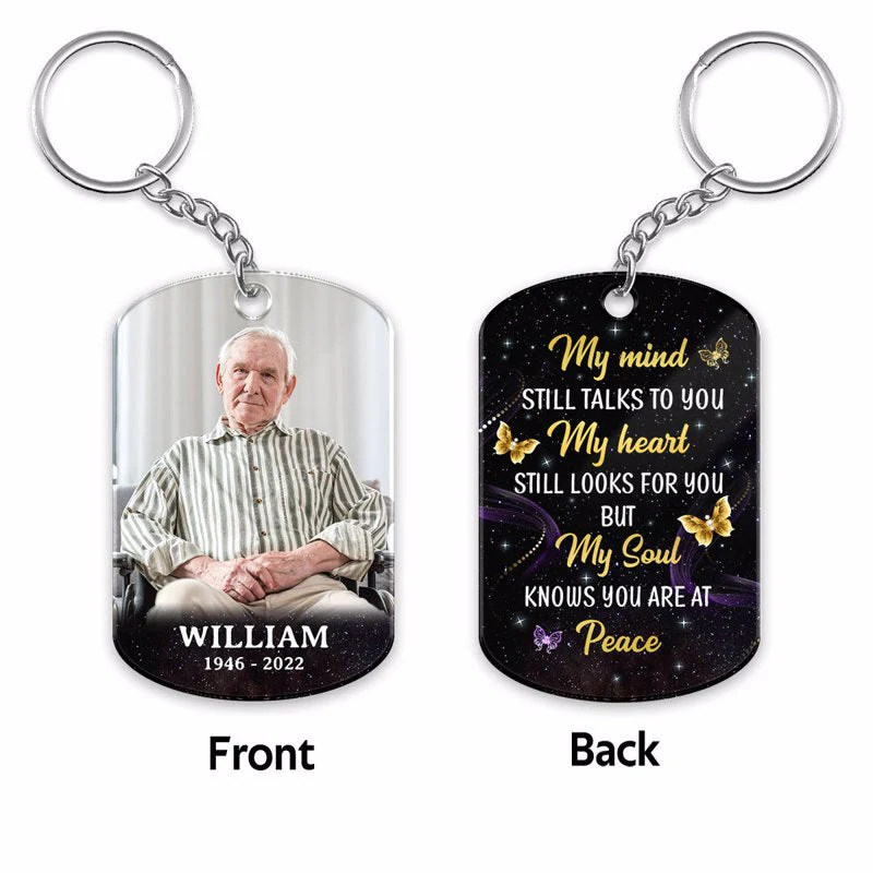 My Mind Still Talks To You Butterfly Memorial Personalized Stainless Steel Keychain - Image 3