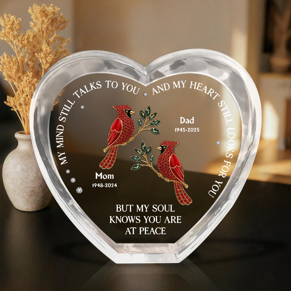 My Mind Still Talks To You - Personalized Crystal Heart Plaque, Gift For Family - Image 2