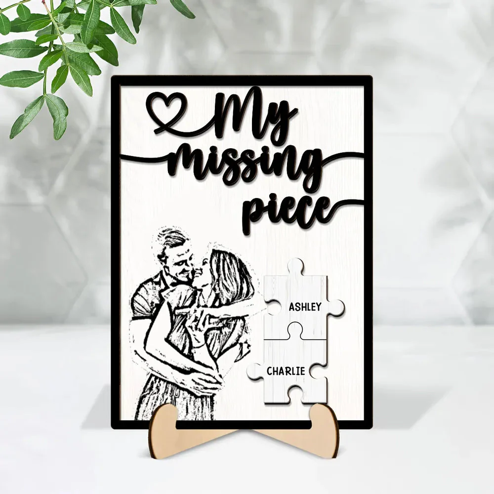 My Missing Piece Gift For Her Gift For Him Personalized 2-Layer Wooden Plaque - Image 3