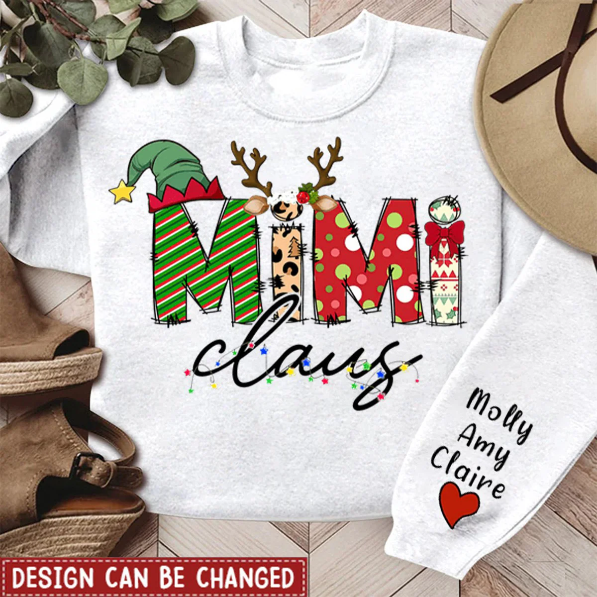 Nana Claus Christmas Personalized Sweatshirt Sleeve Custom Name - Image 2