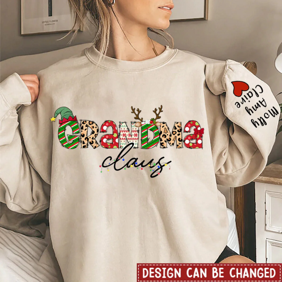 Nana Claus Christmas Personalized Sweatshirt Sleeve Custom Name - Image 3