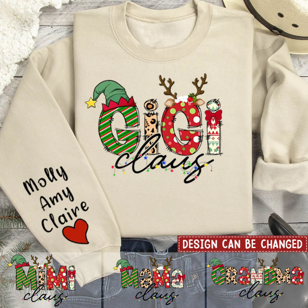 Nana Claus Christmas Personalized Sweatshirt Sleeve Custom Name - Image 4