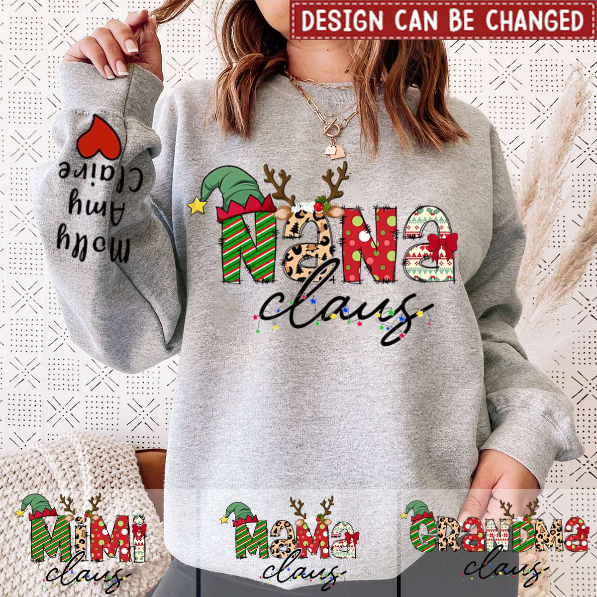 Nana Claus Christmas Personalized Sweatshirt Sleeve Custom Name - Image 5