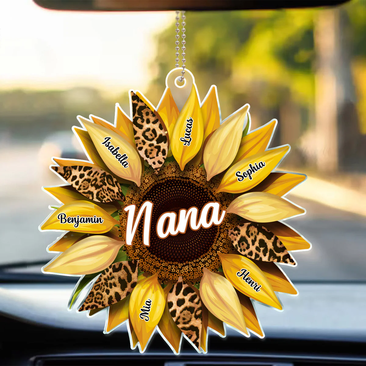 Nana, Mom, Auntie Family Sunflower - Loving Gift For Mother, Grandma - Personalized Acrylic Car Ornament - Image 4