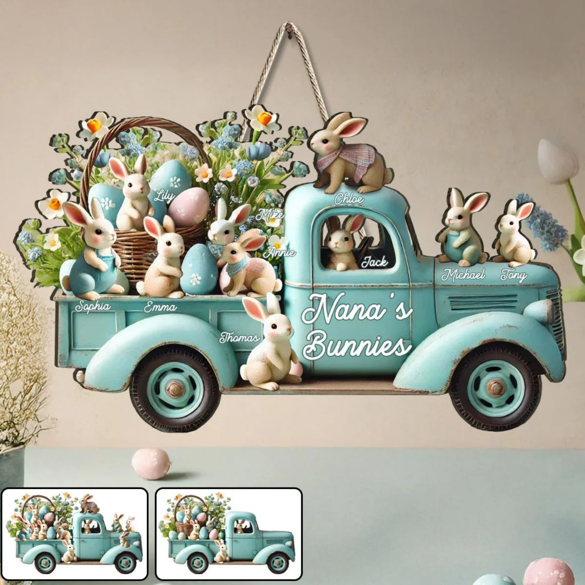 Nana's Bunnies Personalized Grandma Custom Shaped Wood Sign - Image 4