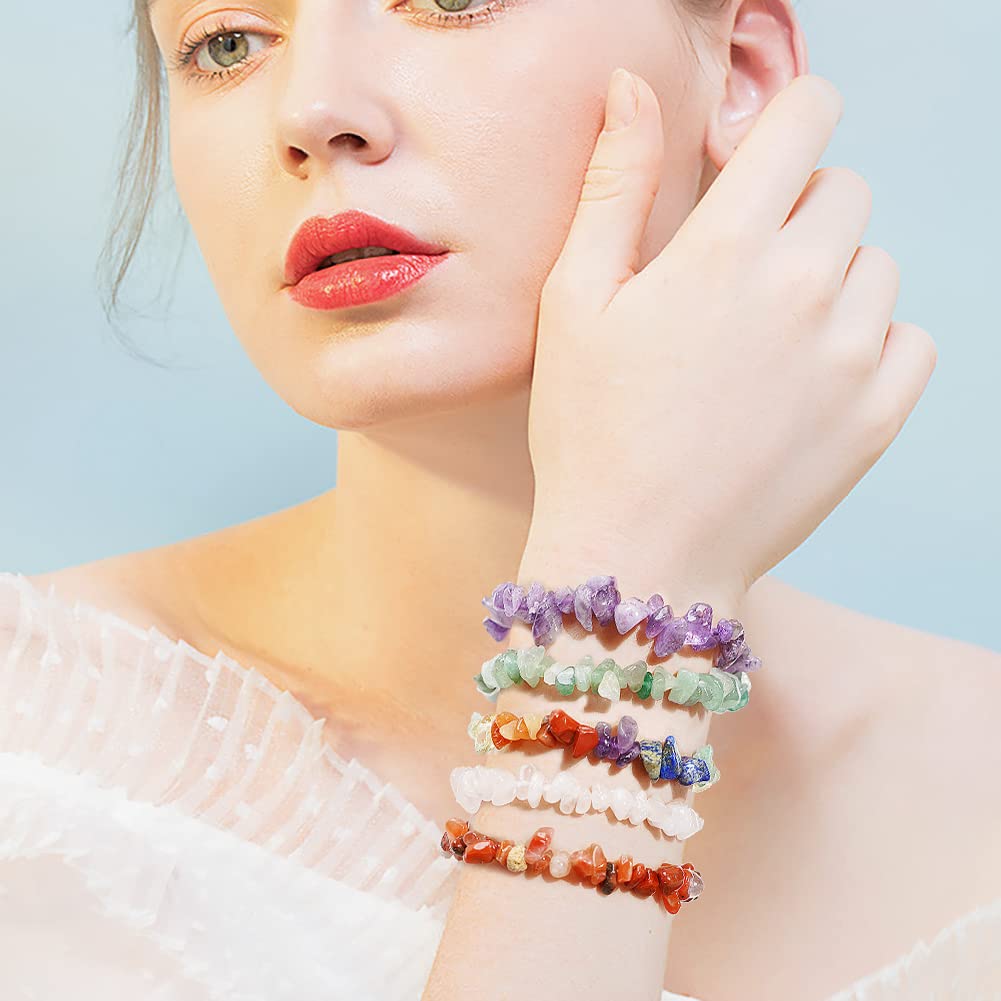 Natural chakra bracelet ,Colored bead bracelet ,Crystal stone piece elastic - Image 2