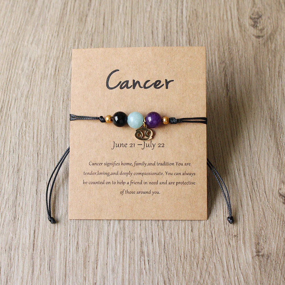 Natural Stone Hand Woven Bracelet With Twelve Constellations Paper Card - Image 11