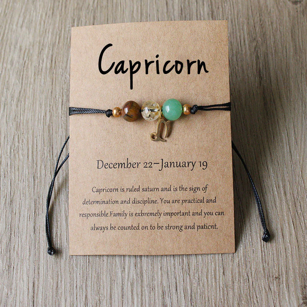 Natural Stone Hand Woven Bracelet With Twelve Constellations Paper Card - Image 12