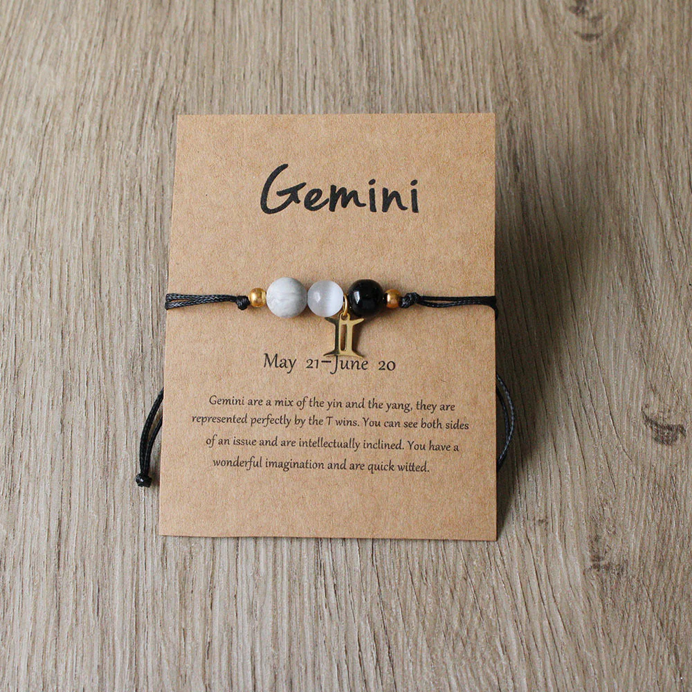 Natural Stone Hand Woven Bracelet With Twelve Constellations Paper Card - Image 13