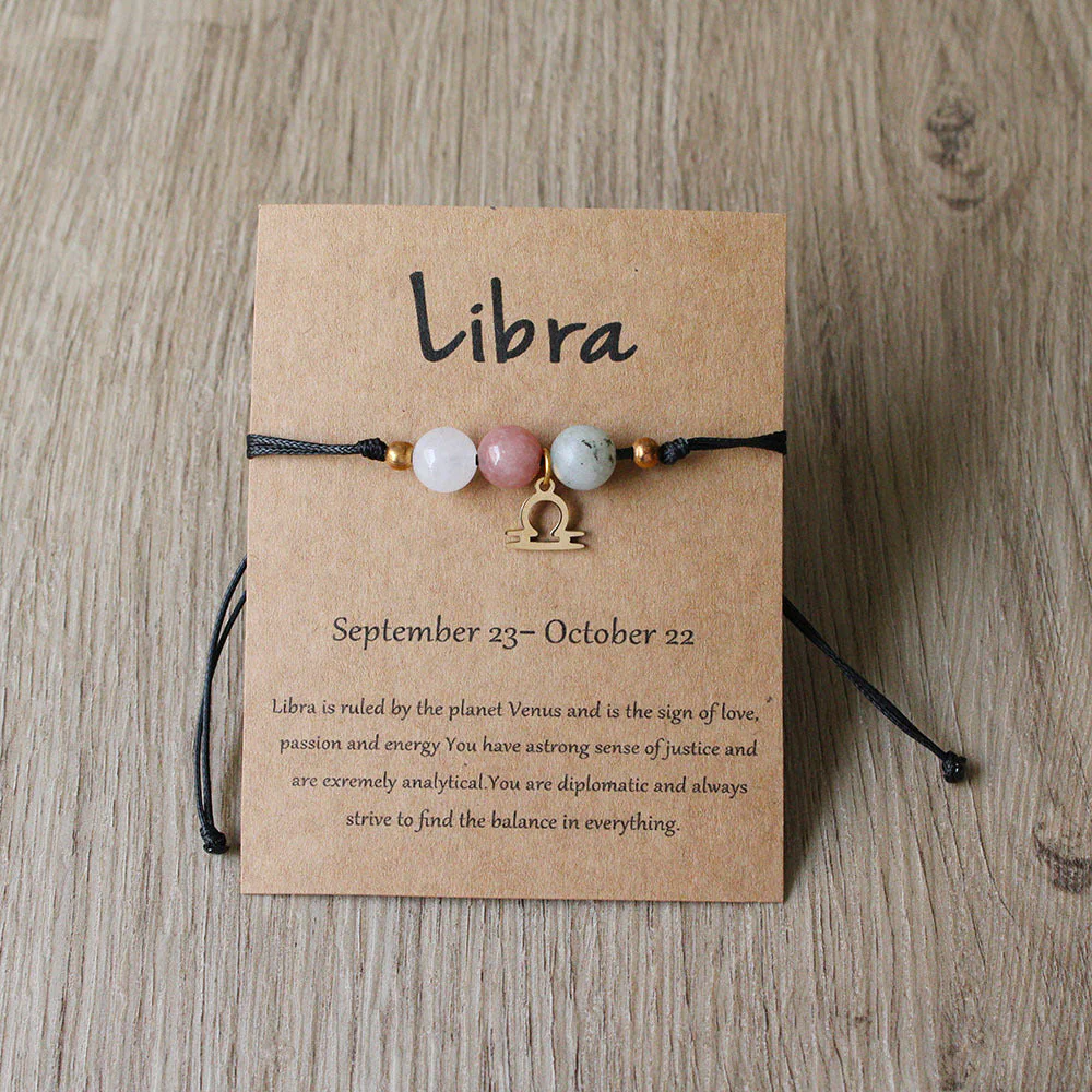 Natural Stone Hand Woven Bracelet With Twelve Constellations Paper Card - Image 15