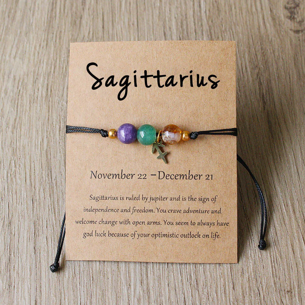 Natural Stone Hand Woven Bracelet With Twelve Constellations Paper Card - Image 17