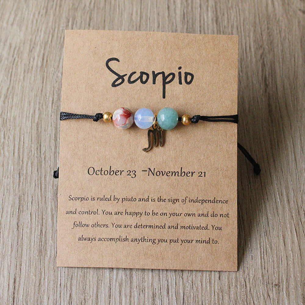 Natural Stone Hand Woven Bracelet With Twelve Constellations Paper Card - Image 18