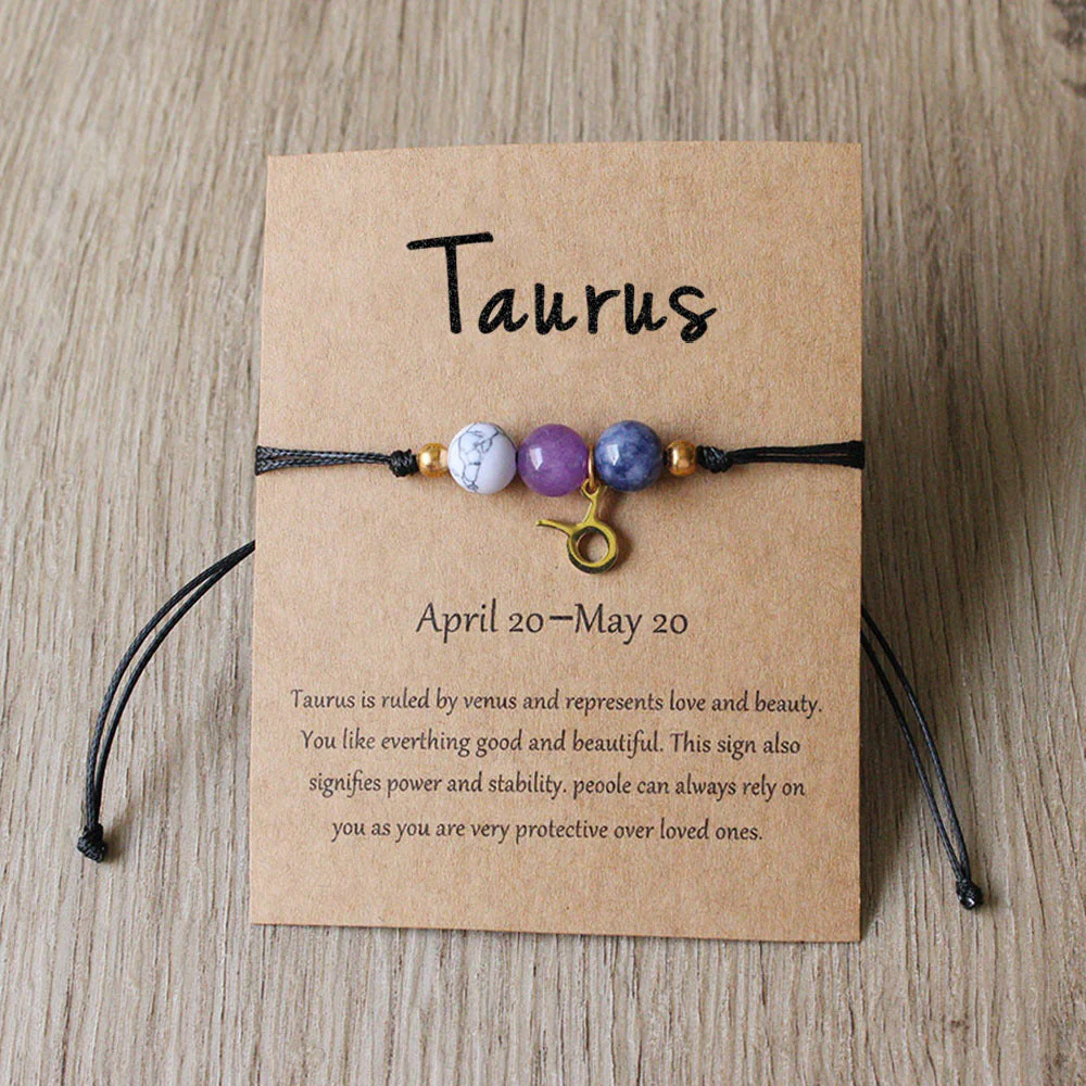 Natural Stone Hand Woven Bracelet With Twelve Constellations Paper Card - Image 19