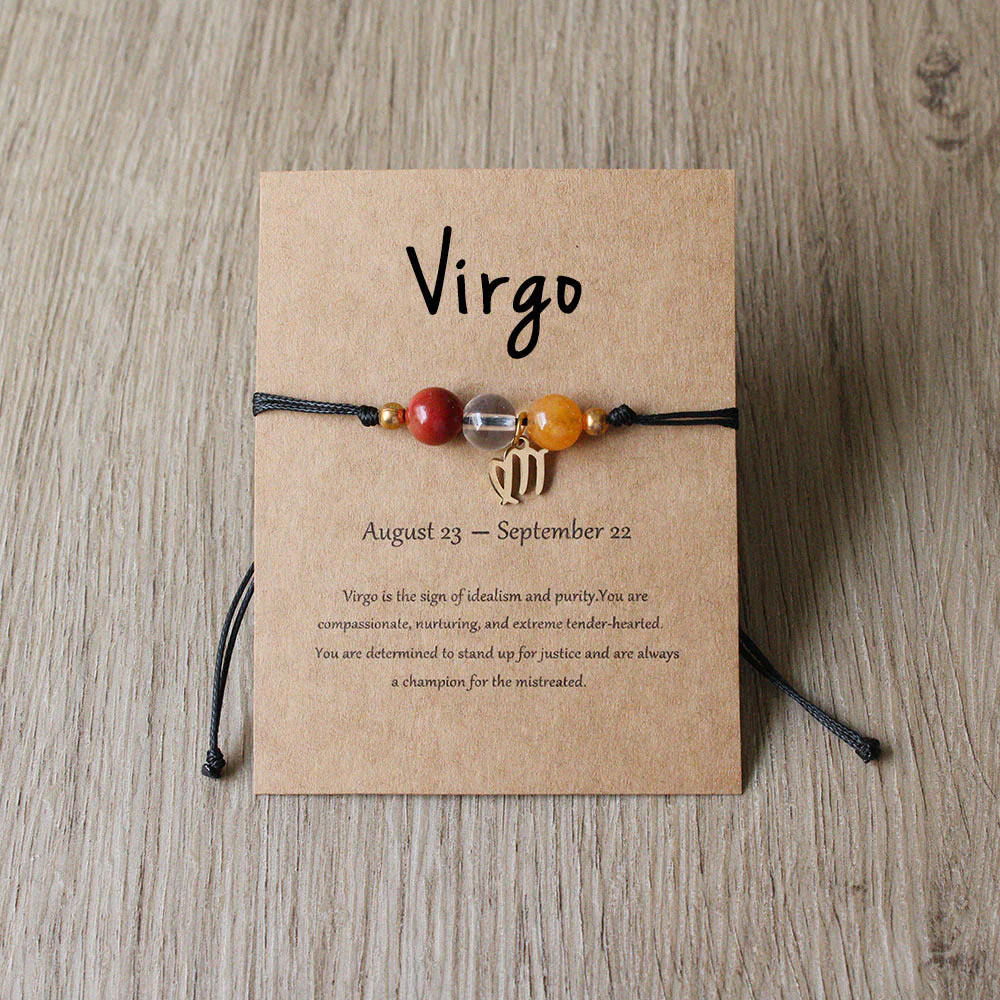 Natural Stone Hand Woven Bracelet With Twelve Constellations Paper Card - Image 20