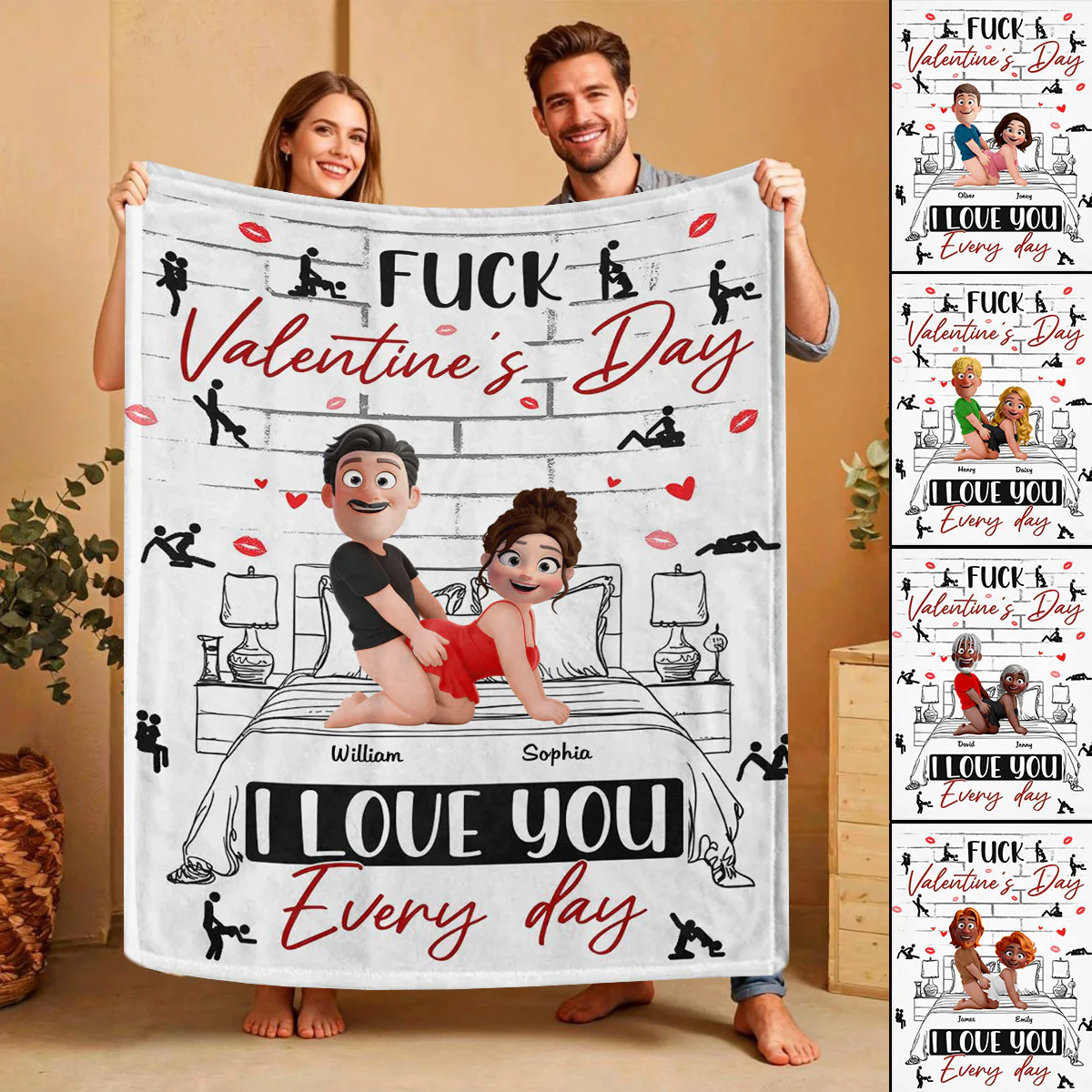Naughty Couple I Love You Every Day - Personalized Blanket- Personalized Blanket Gifts For Husband And Wife - Image 4