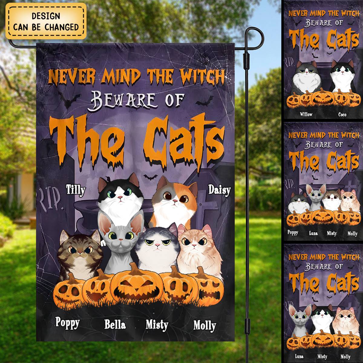 Never Mind The Witch Beware Of The Cat - Personalized Funny Cat Flag, Halloween Ideas - Image 3