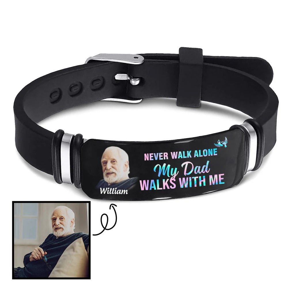 Never Walk Alone My Love Walks With Me Memorial Gift-Personalized Engraved Bracelet - Image 5