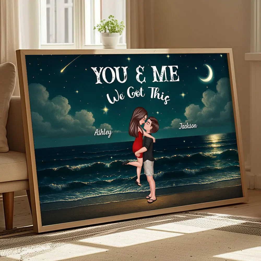 Night Beach Landscape Couple Hugging Kissing Personalized Poster - Image 8