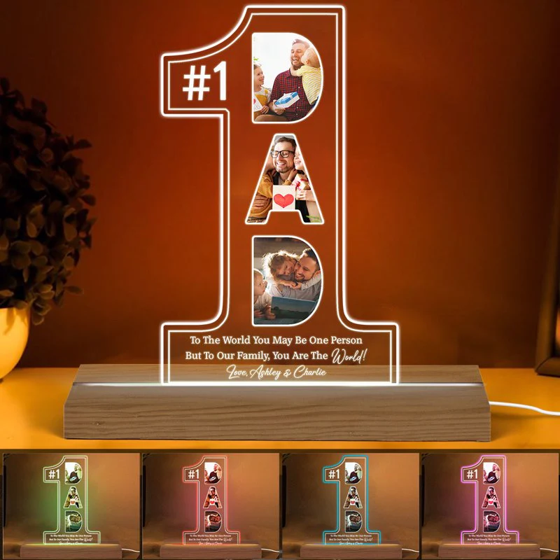 No. 1 Dad You Are The World Photo Personalized Custom Shaped Acrylic Plaque With LED Night Light - Image 3