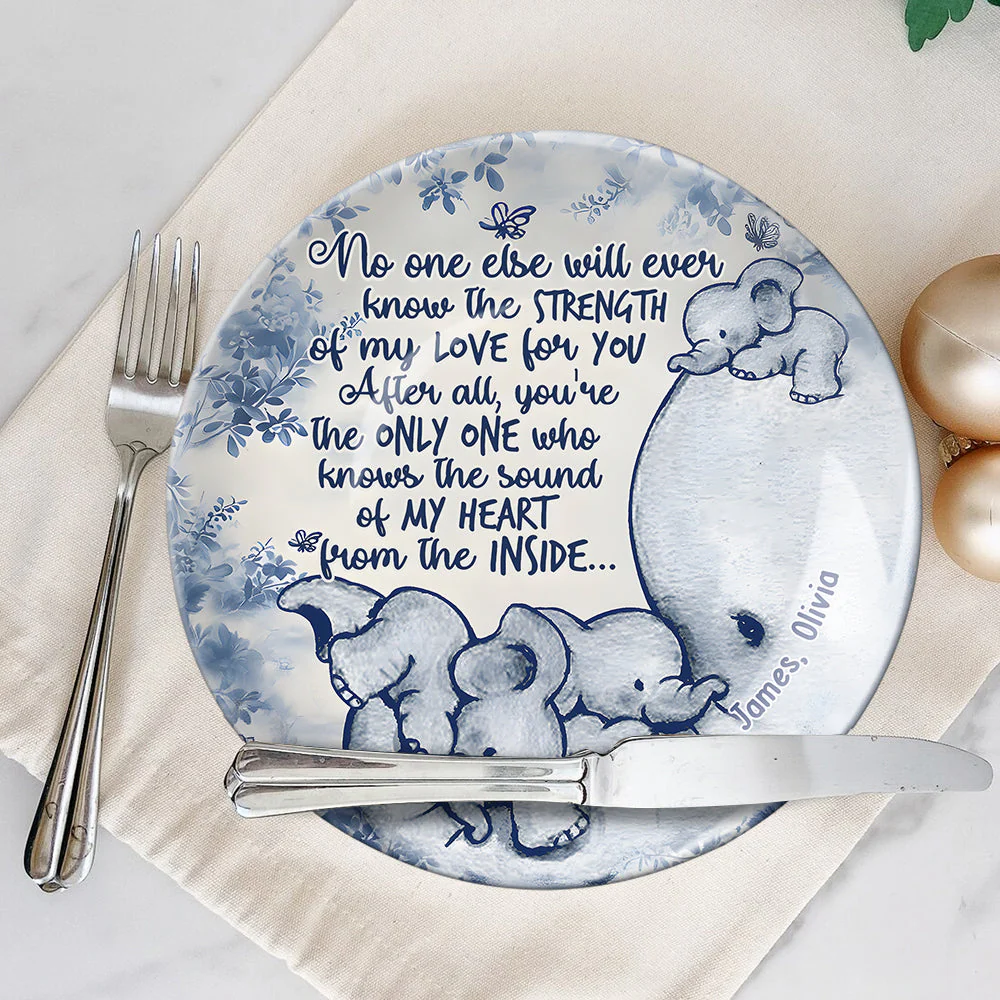 No One Else Will Ever Know - Personalized Mother Elephant Ceramic Round Plate - Image 2