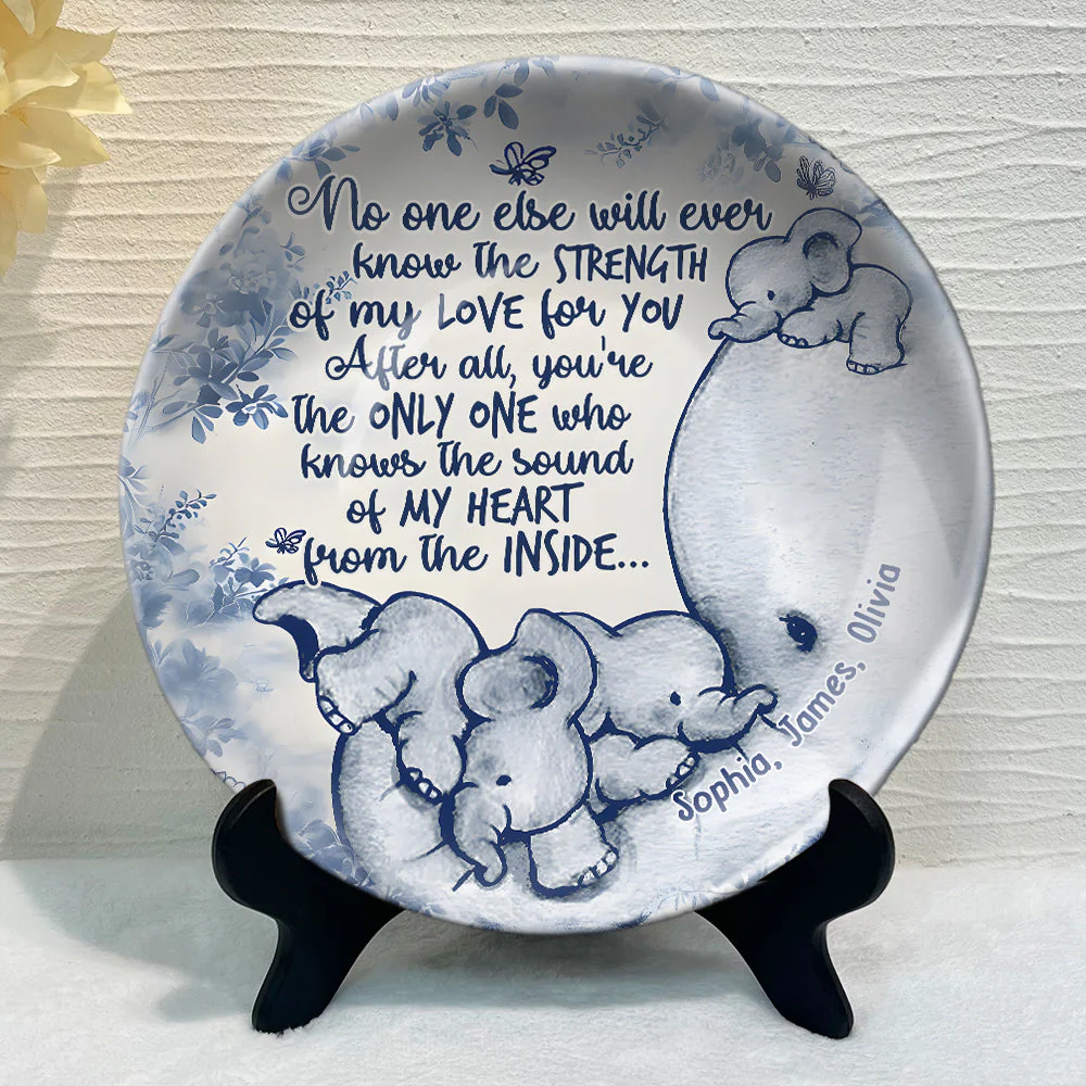 No One Else Will Ever Know - Personalized Mother Elephant Ceramic Round Plate - Image 3