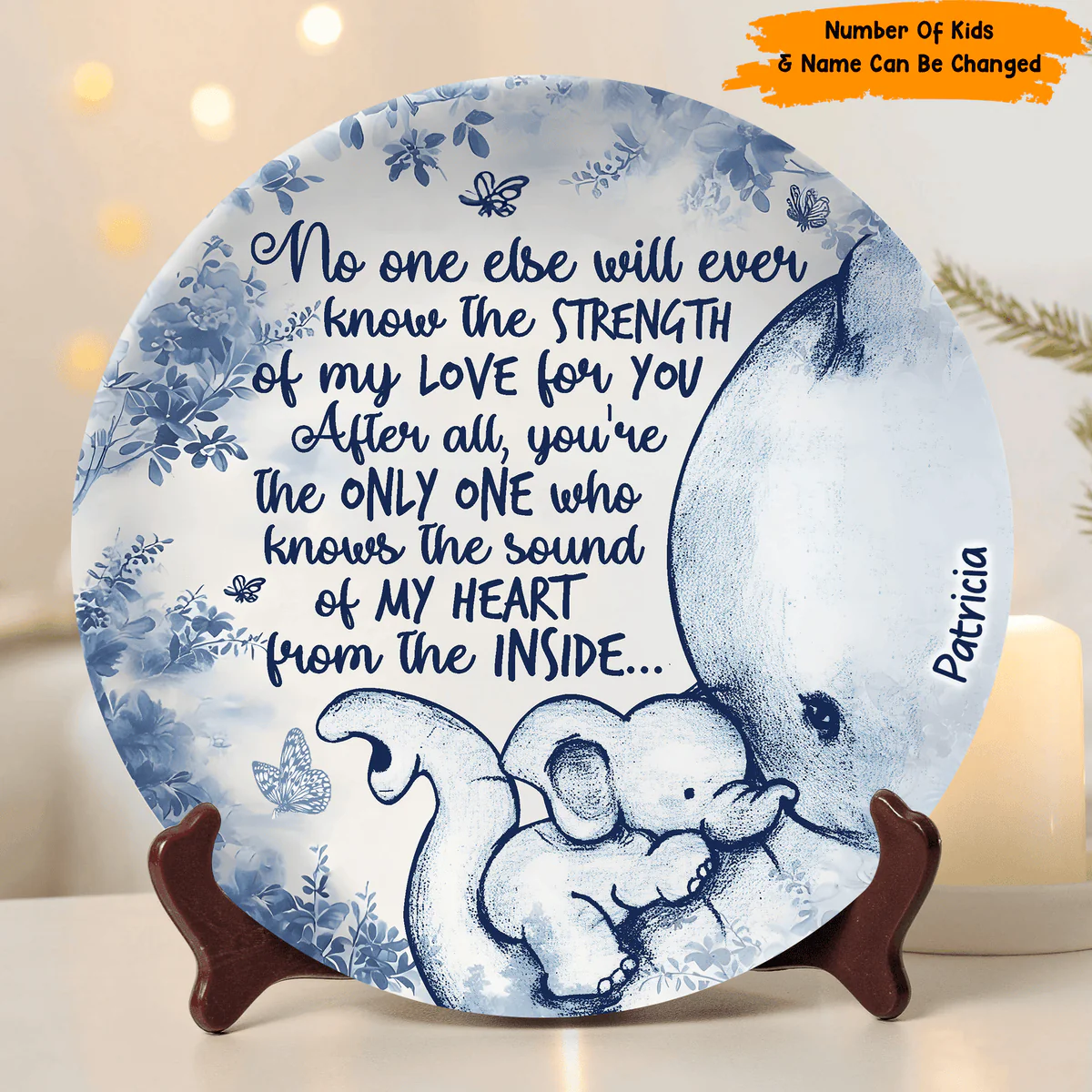 No One Else Will Ever Know - Personalized Mother Elephant Ceramic Round Plate - Image 4