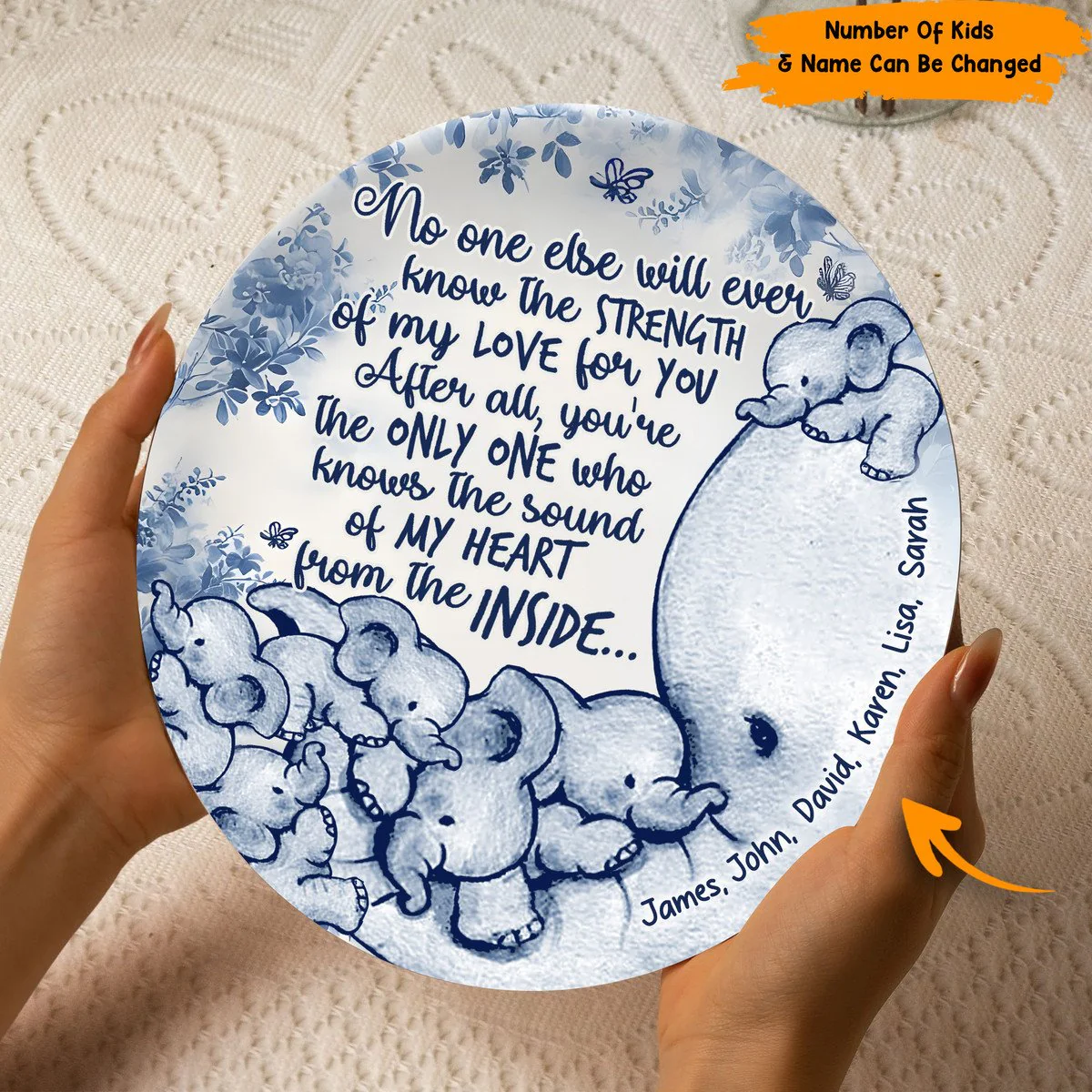 No One Else Will Ever Know - Personalized Mother Elephant Ceramic Round Plate - Image 5
