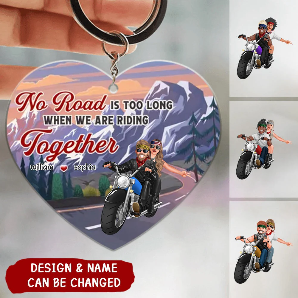 No Ride Is Too Long When We're Riding Together, Personalized Biker Couple Keychain - Image 2