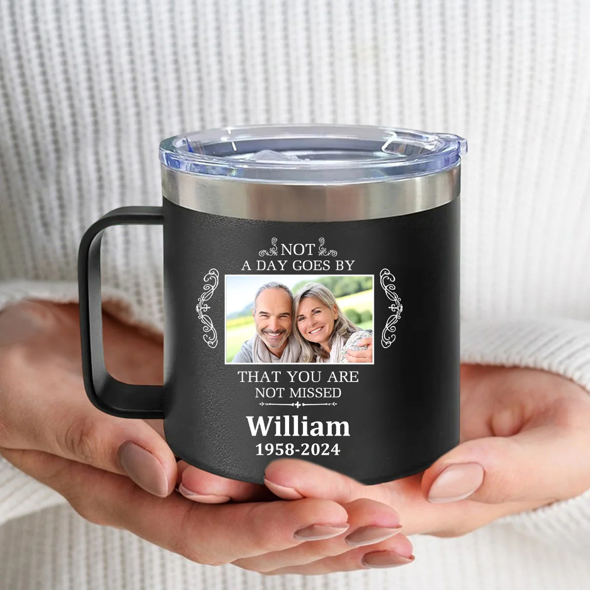 Not A Day Goes By That You Are Not Missed - Personalized 14oz Stainless Steel Tumbler With Handle - Image 8