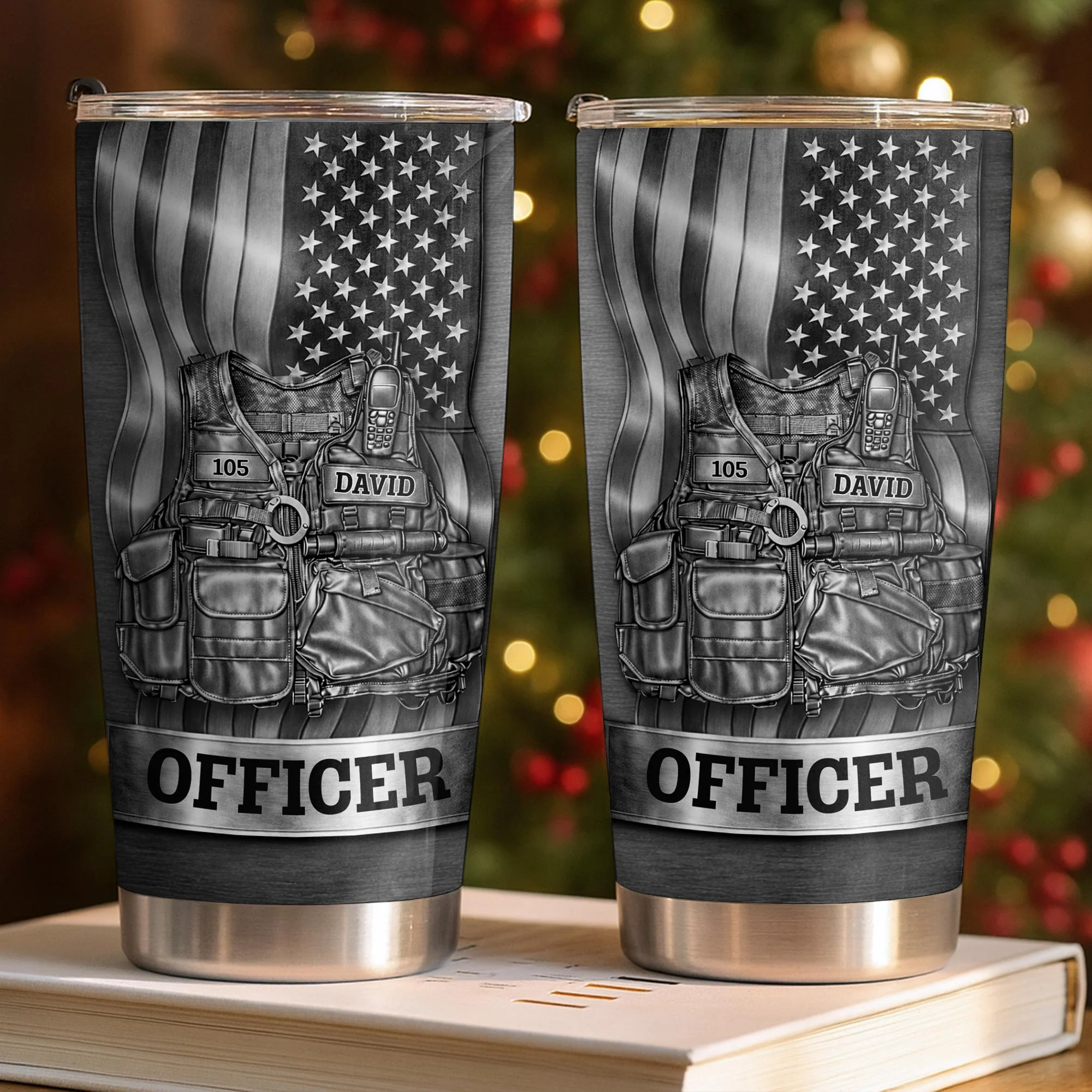 Officer Tactical Vest, Personalized Stainless Steel Tumbler, Gift For Police Lovers - Image 2