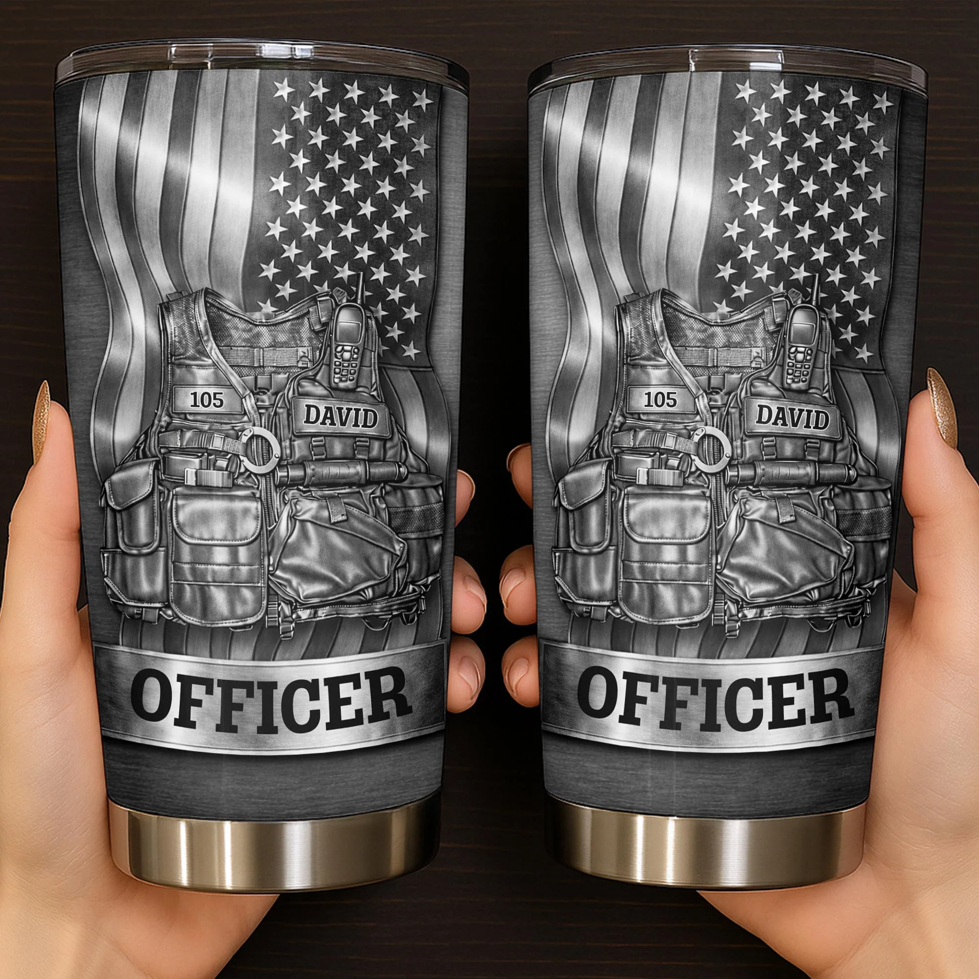 Officer Tactical Vest, Personalized Stainless Steel Tumbler, Gift For Police Lovers - Image 3