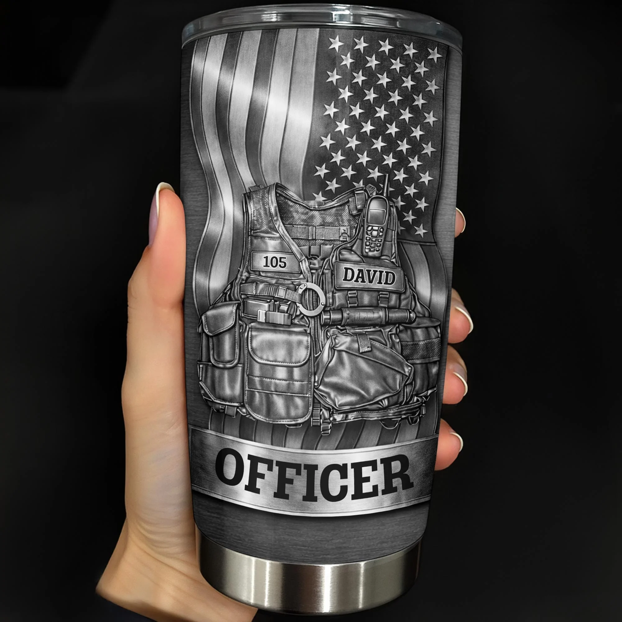 Officer Tactical Vest, Personalized Stainless Steel Tumbler, Gift For Police Lovers - Image 4