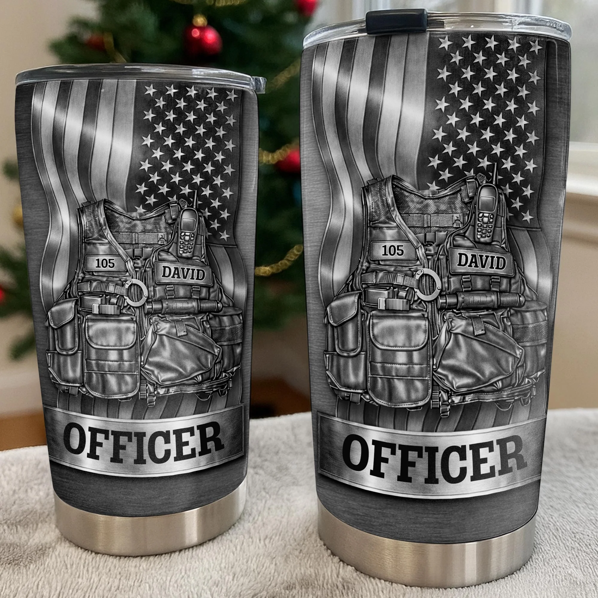 Officer Tactical Vest, Personalized Stainless Steel Tumbler, Gift For Police Lovers - Image 5