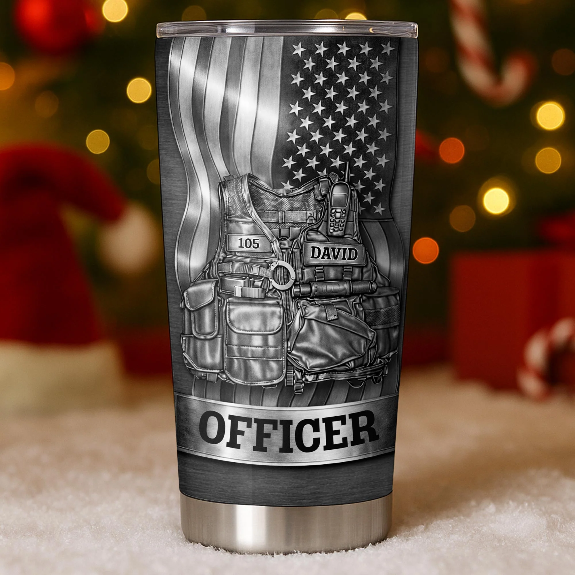Officer Tactical Vest, Personalized Stainless Steel Tumbler, Gift For Police Lovers - Image 6