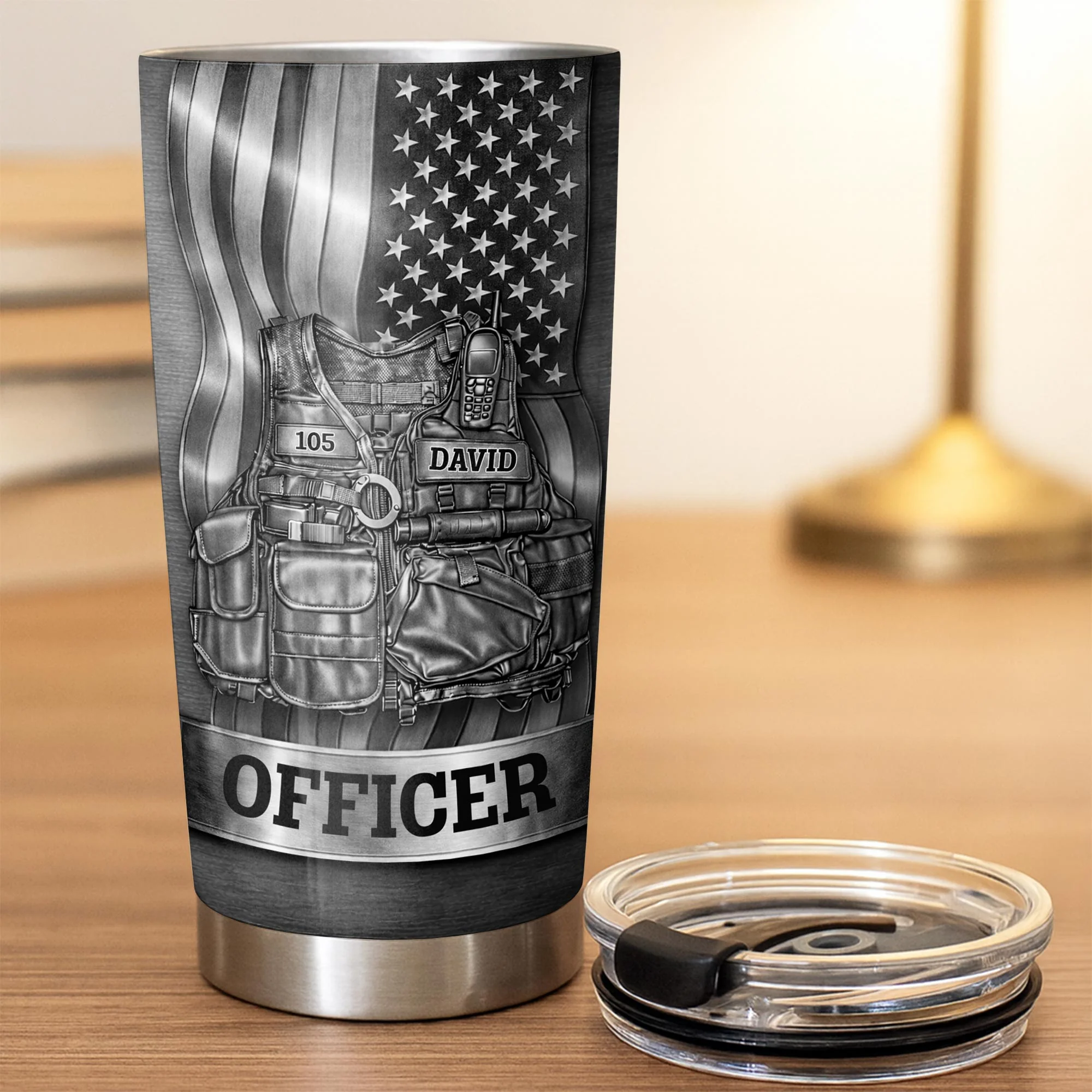 Officer Tactical Vest, Personalized Stainless Steel Tumbler, Gift For Police Lovers - Image 7