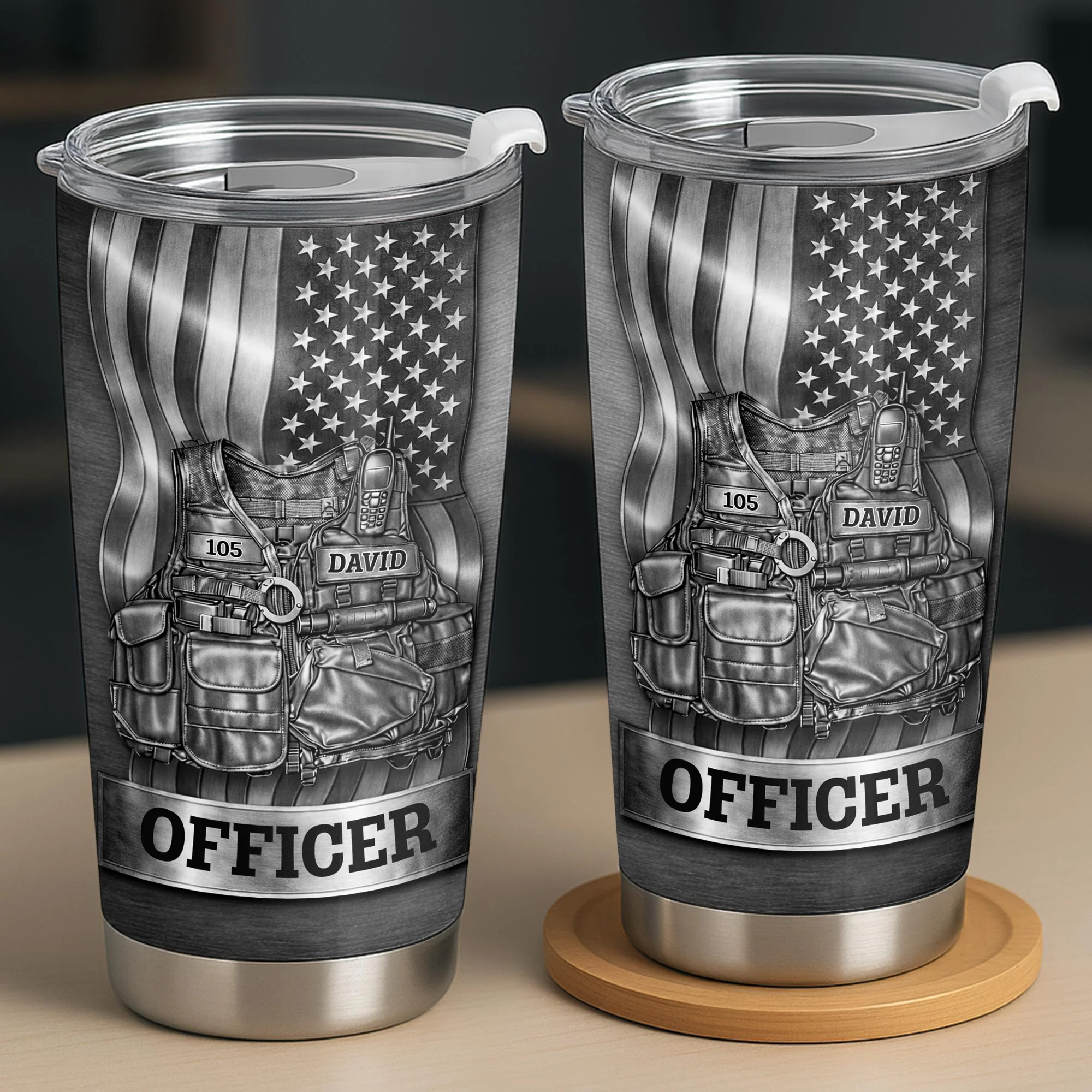 Officer Tactical Vest, Personalized Stainless Steel Tumbler, Gift For Police Lovers - Image 8