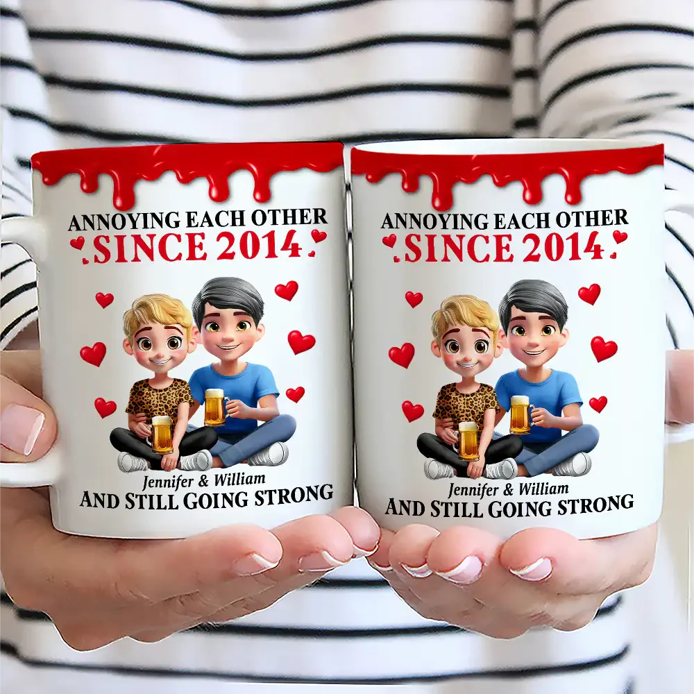 Old Couple Annoying Each Other 3D Effect - Personalized White Edge-to-Edge Mug - Image 3