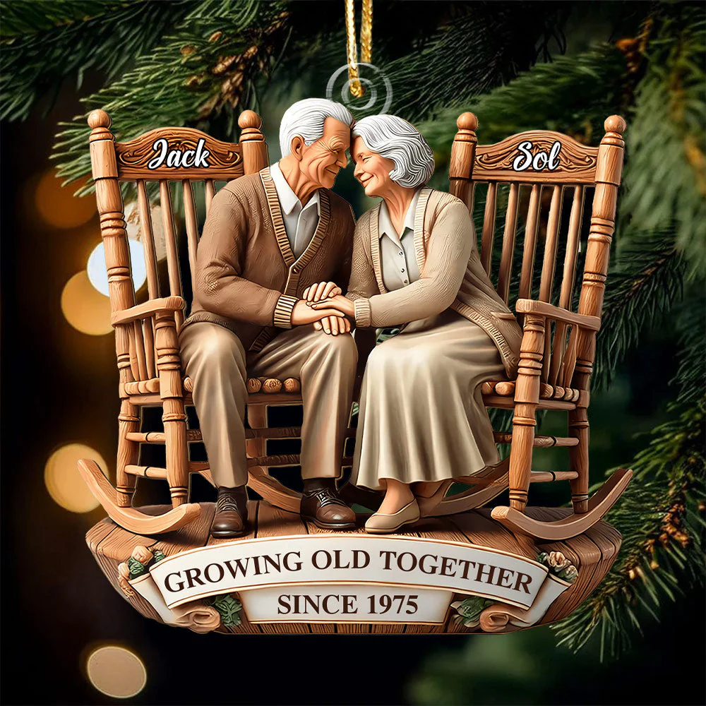 Old Couple Sitting On Rocking Chairs Together - Personalized Ornament - Image 5