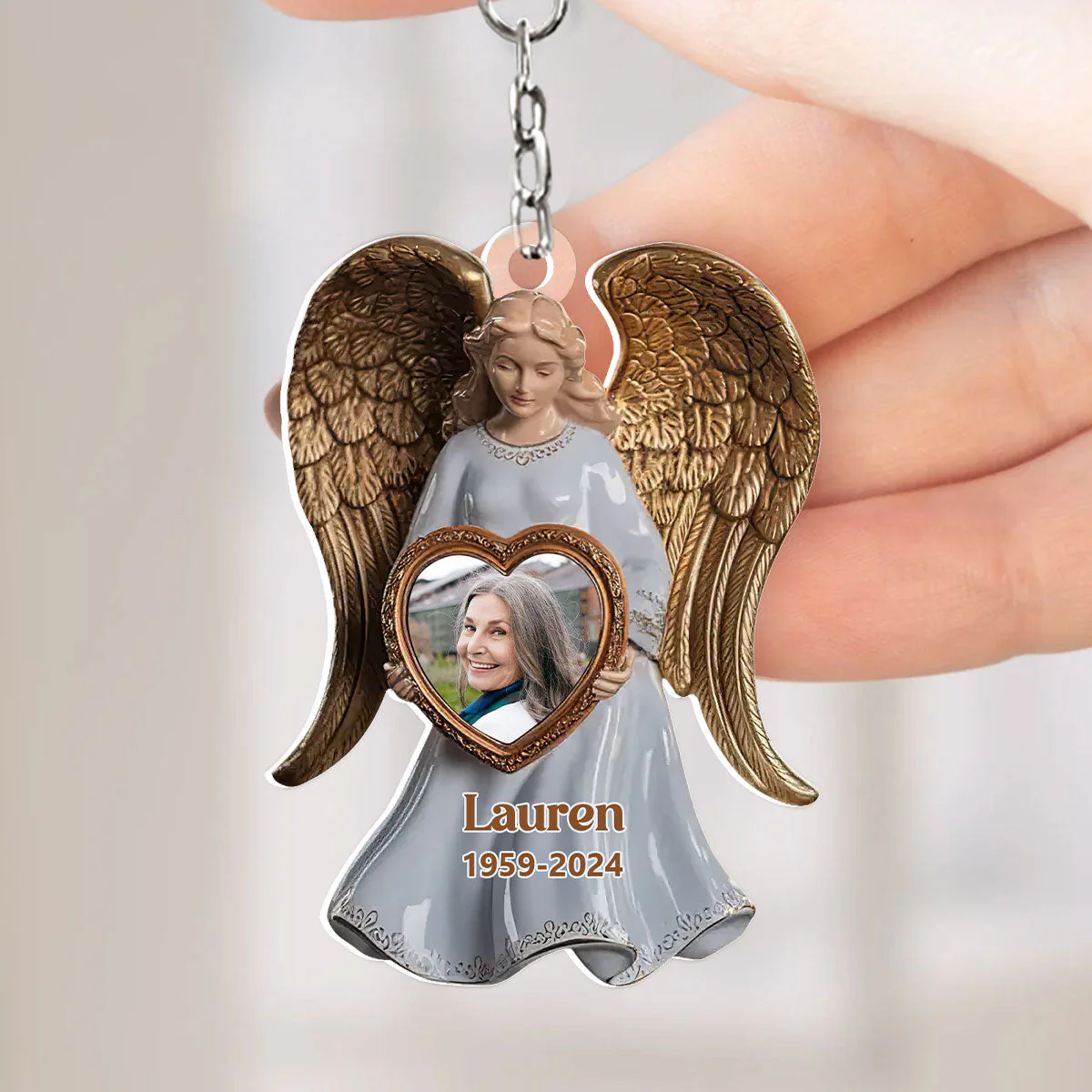 On Angel’s Wings - Personalized Acrylic Keychain - Image 3