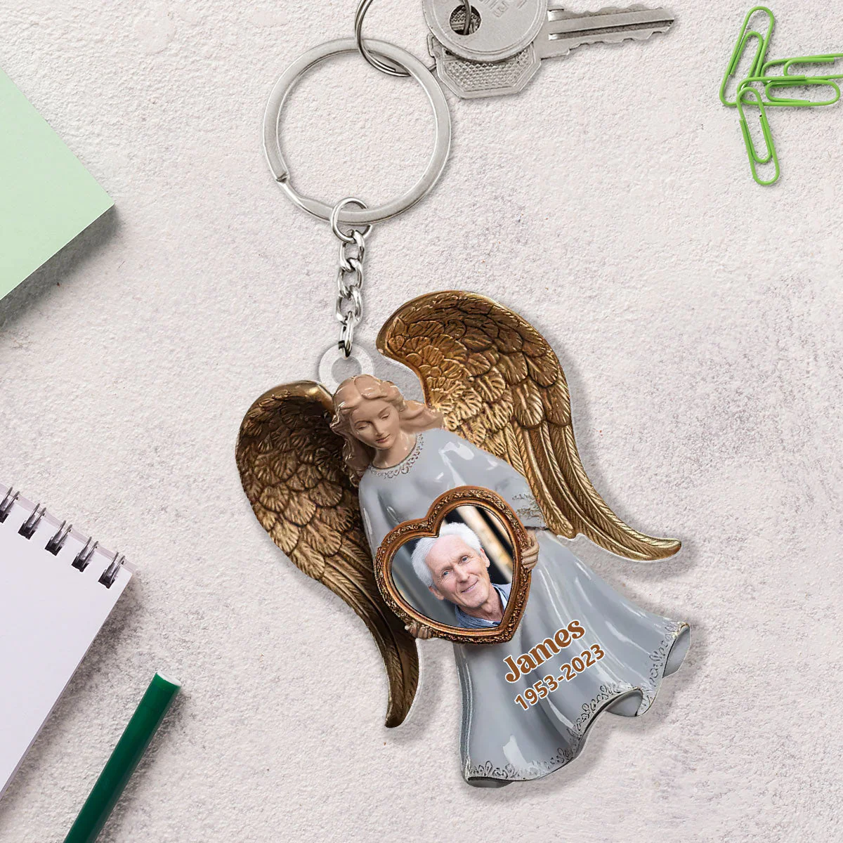 On Angel’s Wings - Personalized Acrylic Keychain - Image 4