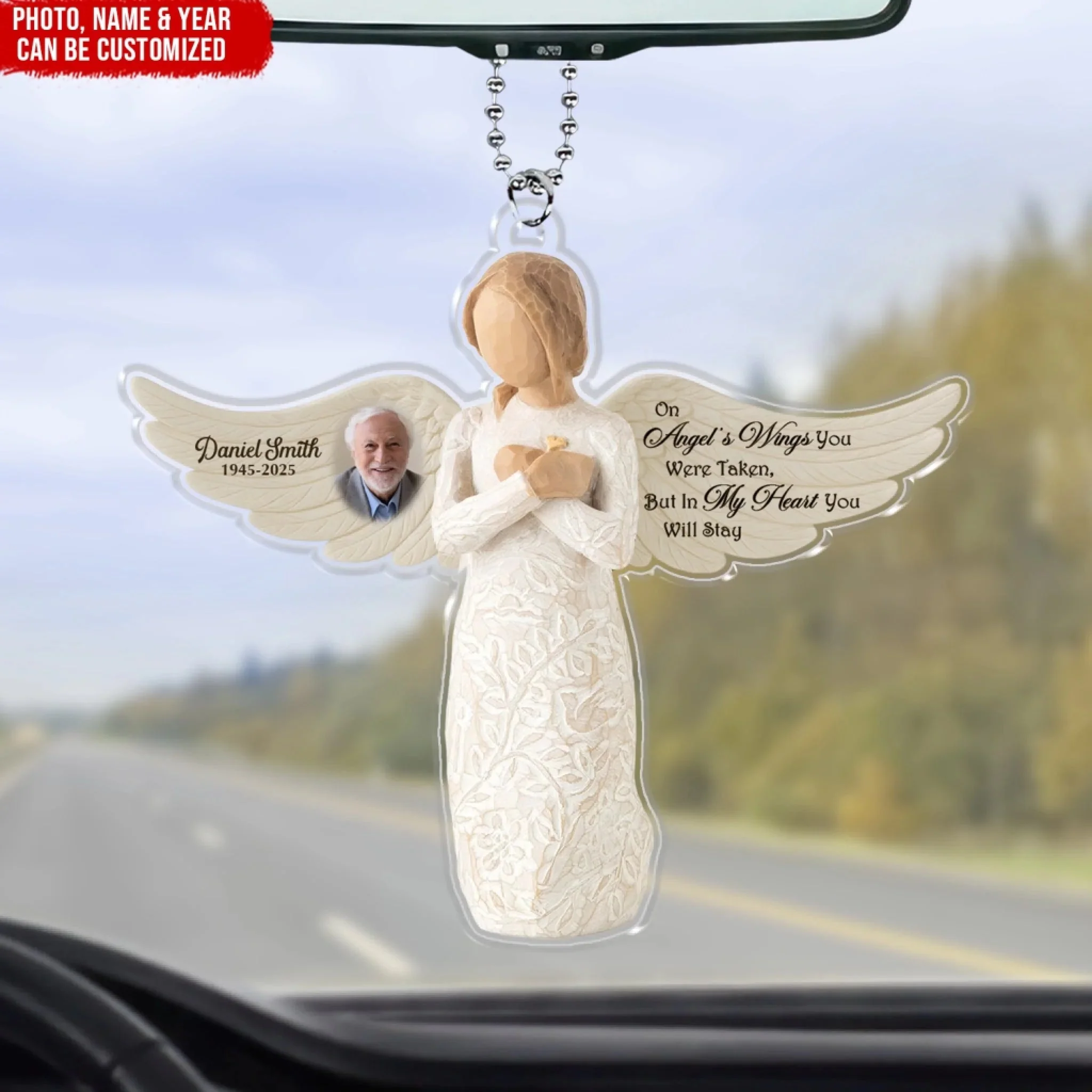 On Angel's Wings You Were Taken, But In My Heart You Will Stay - Personalized Acrylic Car Hanger, Remembrance Angel, Memorial Gift - Image 3