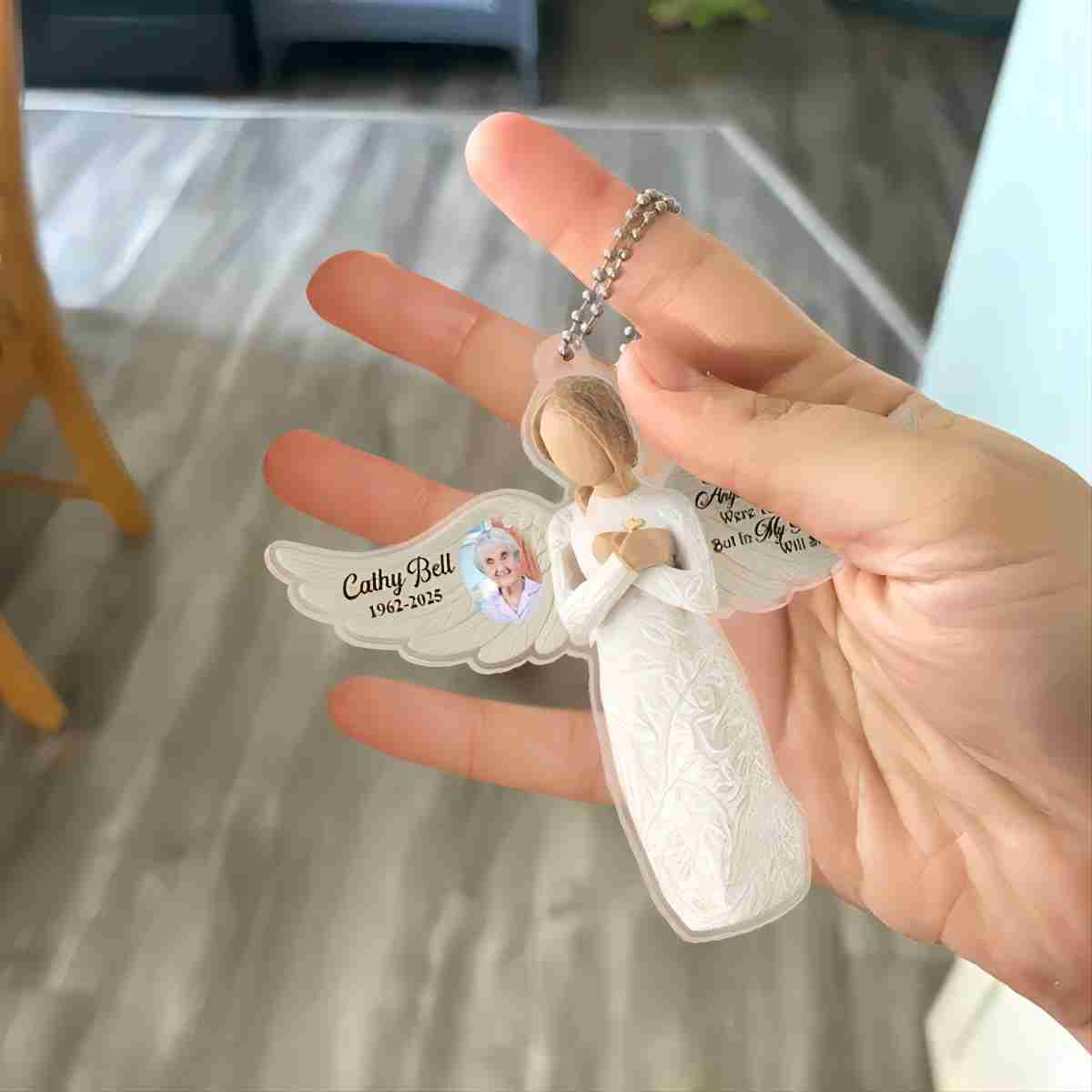 On Angel's Wings You Were Taken, But In My Heart You Will Stay - Personalized Acrylic Car Hanger, Remembrance Angel, Memorial Gift - Image 4
