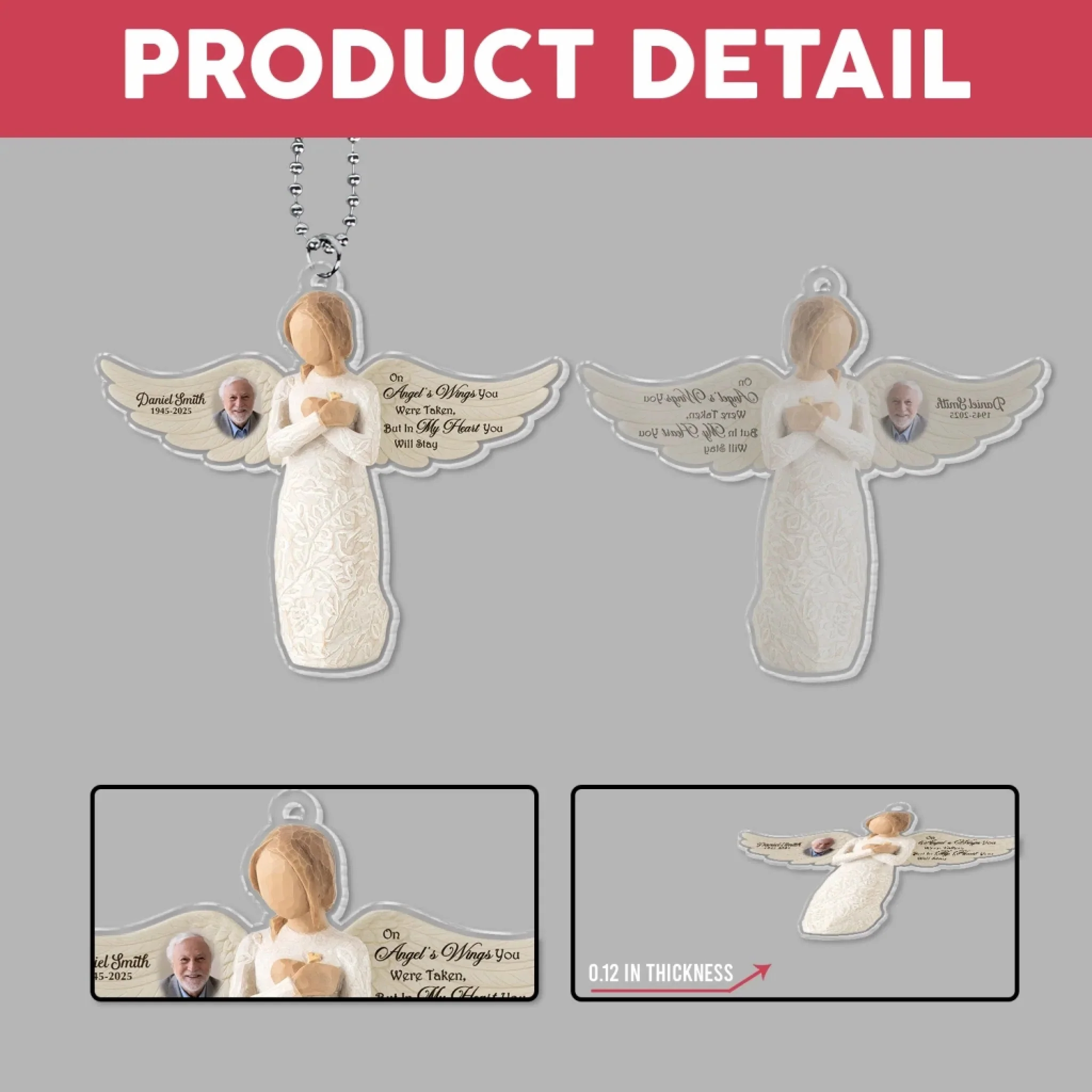 On Angel's Wings You Were Taken, But In My Heart You Will Stay - Personalized Acrylic Car Hanger, Remembrance Angel, Memorial Gift - Image 6