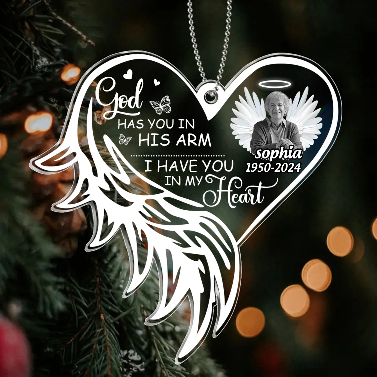 Once by my side forever in my heart Personalized Memorial Acrylic Ornament - Image 3