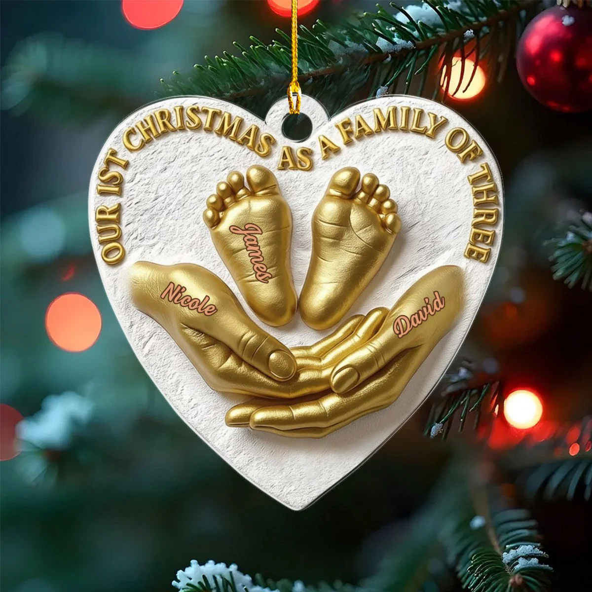 Our 1st Christmas as a Family of Three, Personalized Acrylic Ornament, Gift For New Parents - Image 3