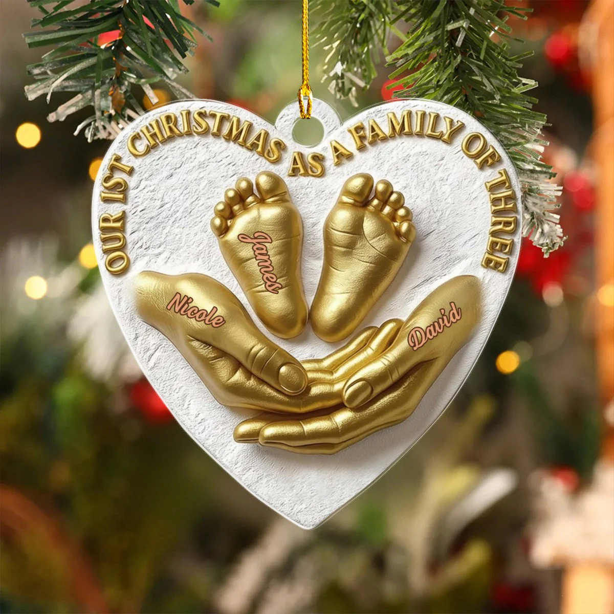 Our 1st Christmas as a Family of Three, Personalized Acrylic Ornament, Gift For New Parents - Image 4