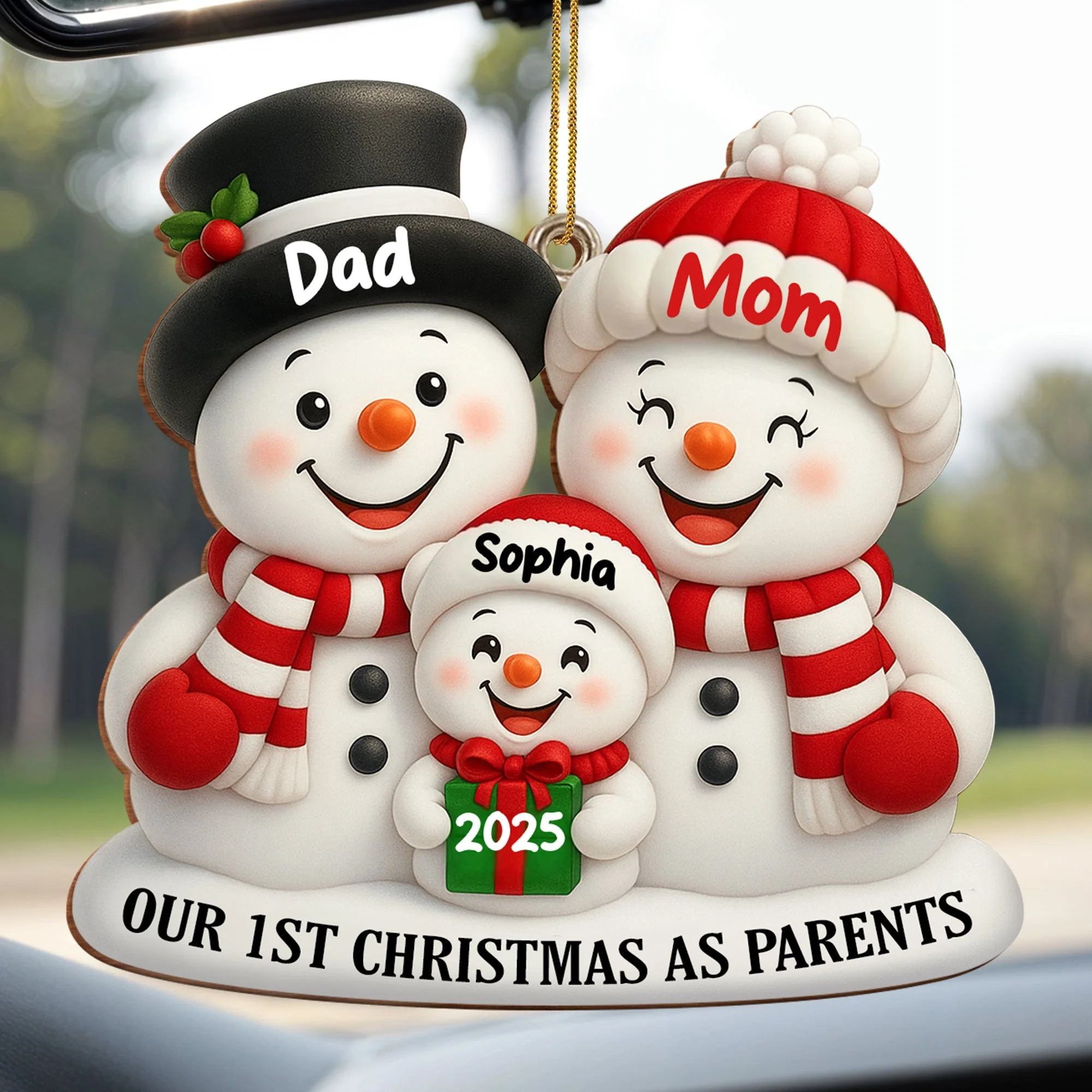 Our 1st Christmas As Parents Snowmen Personalized Custom Wood Ornament