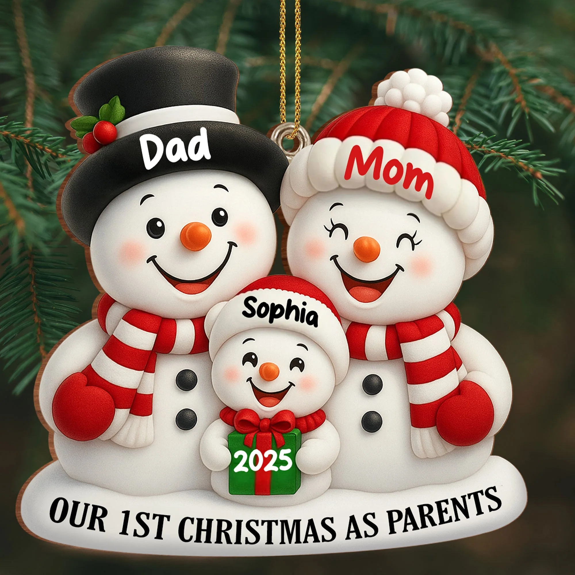 Our 1st Christmas As Parents Snowmen Personalized Custom Wood Ornament - Image 2