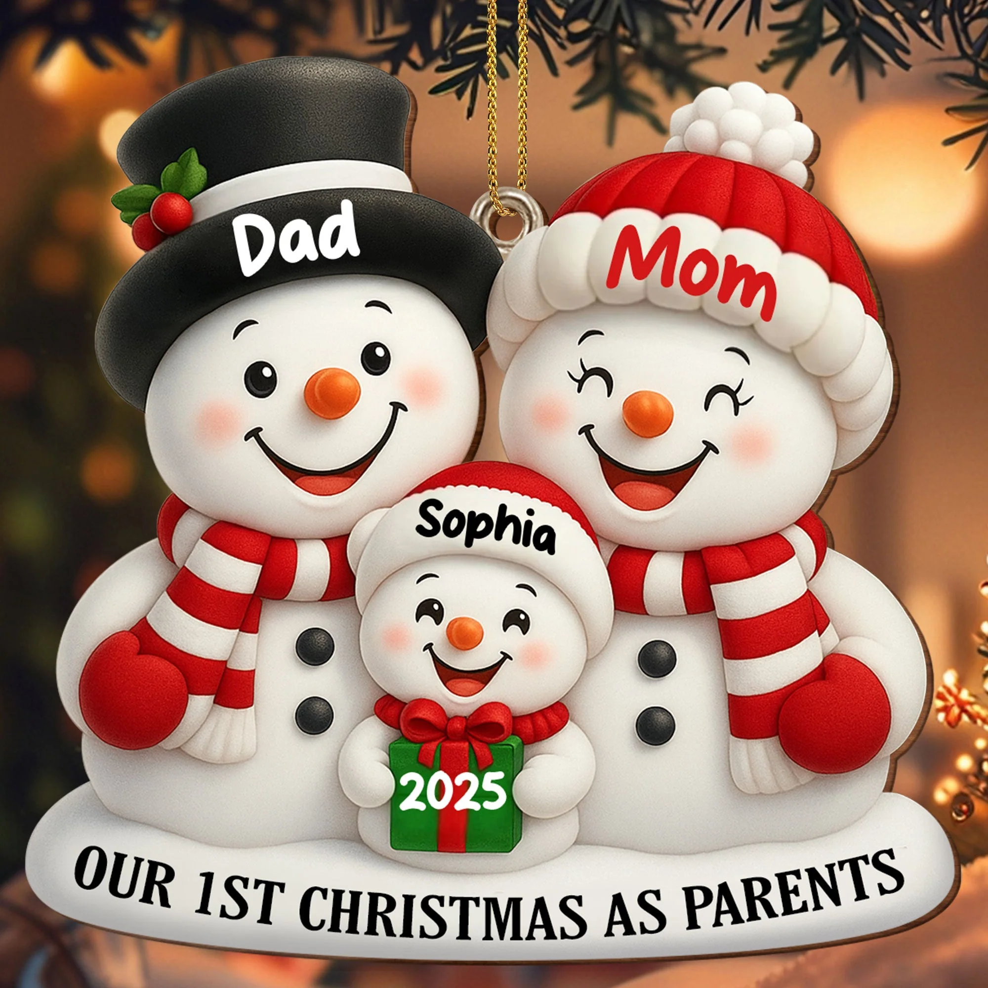 Our 1st Christmas As Parents Snowmen Personalized Custom Wood Ornament - Image 3